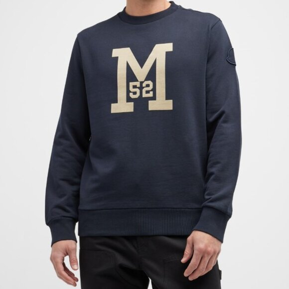 *NEW Moncler Sweatshirt Flocked Logo Navy Size Large - Picture 1 of 7